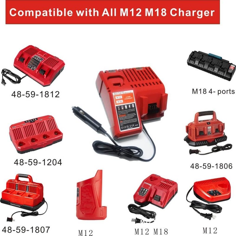 N/P Compatible with Milwaukee 48-59-1810 Vehicle/Car Charger for M12/12V 18V/M18 Battery Charger for 48-11-2401, 48-11-2402, C12 B, C12 BX, M12, M14,M18, M18B, M18B4, M18BX - Image 5