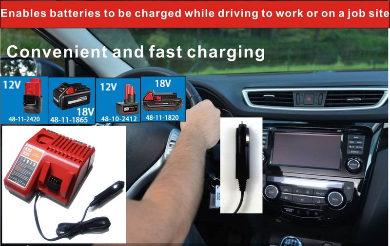 N/P Compatible with Milwaukee 48-59-1810 Vehicle/Car Charger for M12/12V 18V/M18 Battery Charger for 48-11-2401, 48-11-2402, C12 B, C12 BX, M12, M14,M18, M18B, M18B4, M18BX - Image 4