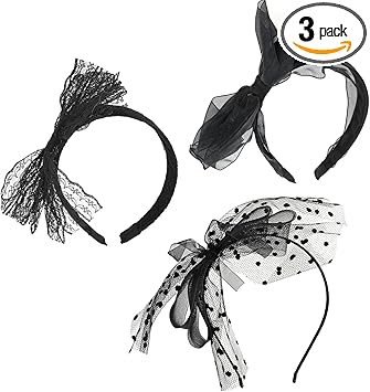 SUNTRADE Women 80s Party Lace Headband with Bow 80s Costumes Accessories Set of 3 - Image 1