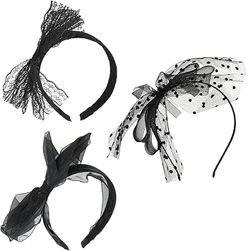 SUNTRADE Women 80s Party Lace Headband with Bow 80s Costumes Accessories Set of 3 - Image 2