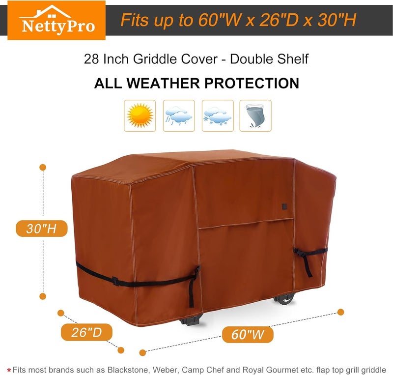 NettyPro غطاء صينية لجهاز Blackstone مقاس 28 بوصة، مقاوم للماء، عالي الجودة، مناسب لأجهزة شواء الغاز ذات سطح مستوي، للاستخدام في المخيمات، بلون بني. - Image 5