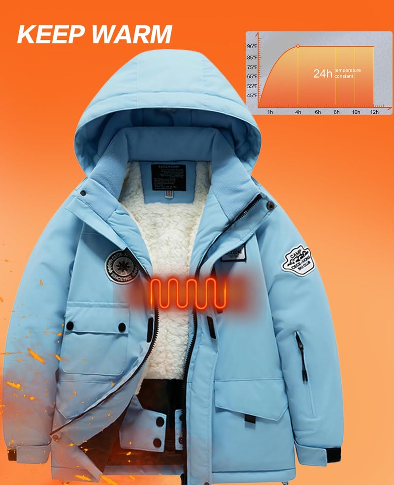 HOTIAN Boys Winter Kids 2 Piece Ski Suit Thicken Warm Hooded Jacket and Ski Pants Snowsuit Snowboarding Clothes,blueblue,6 - Image 2