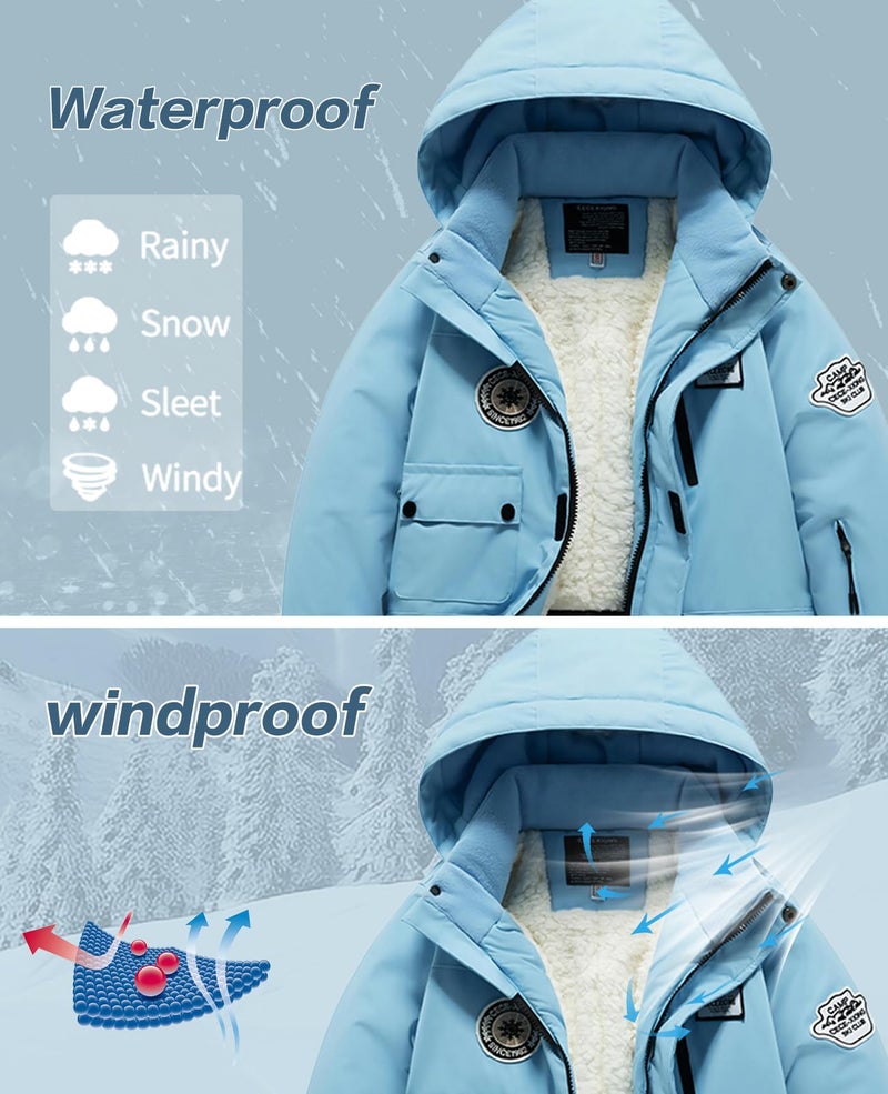 HOTIAN Boys Winter Kids 2 Piece Ski Suit Thicken Warm Hooded Jacket and Ski Pants Snowsuit Snowboarding Clothes,blueblue,6 - Image 3