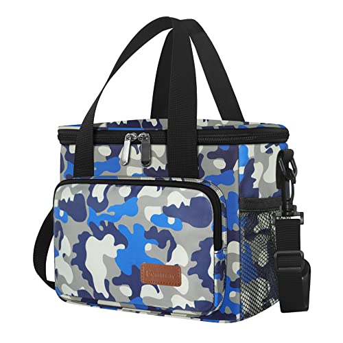 Femuar Lunch Bags for WomenMen Insulated Lunch Bag for Work Office Lunch Cooler Bag Leakproof Lunch Box with Adjustable Shoulder Strap Blue Camouflage - Image 1