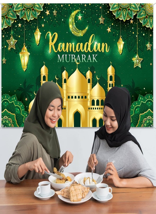 Boyiee Ramadan Mubarak Decorations Backdrop Banner Muslim Ramadan Kareem Background Eid Mubarak Sign Photo Booth Backdrop Background for Home Muslim Eid Al Fitr Party Supplies(Green) - Image 5