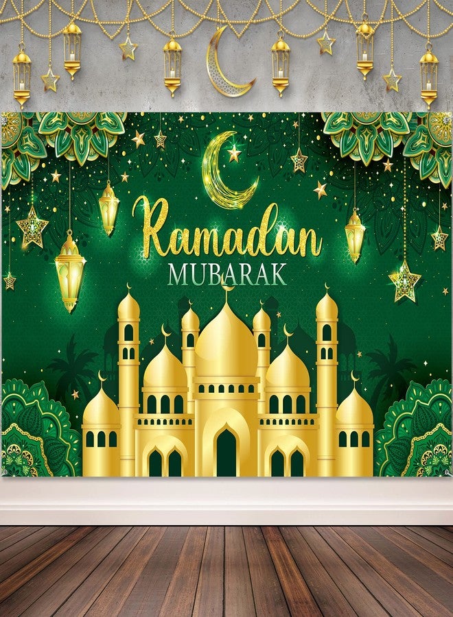 Boyiee Ramadan Mubarak Decorations Backdrop Banner Muslim Ramadan Kareem Background Eid Mubarak Sign Photo Booth Backdrop Background for Home Muslim Eid Al Fitr Party Supplies(Green) - Image 1