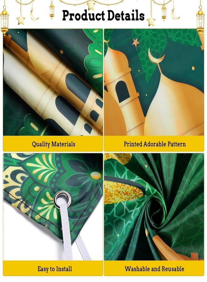 Boyiee Ramadan Mubarak Decorations Backdrop Banner Muslim Ramadan Kareem Background Eid Mubarak Sign Photo Booth Backdrop Background for Home Muslim Eid Al Fitr Party Supplies(Green) - Image 3