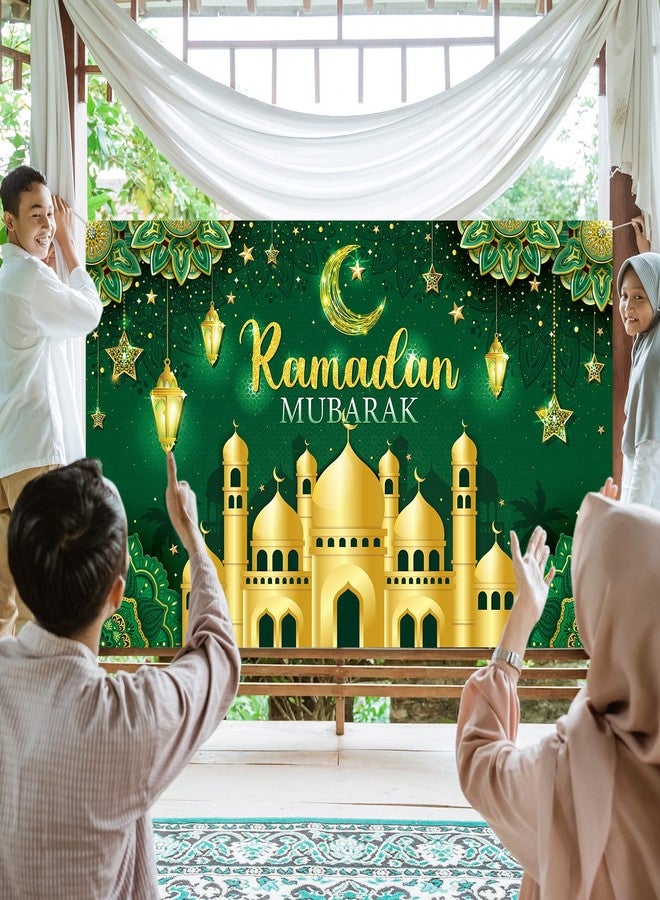 Boyiee Ramadan Mubarak Decorations Backdrop Banner Muslim Ramadan Kareem Background Eid Mubarak Sign Photo Booth Backdrop Background for Home Muslim Eid Al Fitr Party Supplies(Green) - Image 4