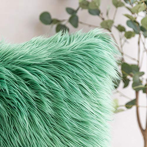 Phantoscope Faux Fur Solid Decorative Pillow Cover Fluffy Throw Pillow Mongolian Luxury Fuzzy Pillow Case Cushion Cover for Bedroom and CouchGreen 18 x 18 Inches - Image 3