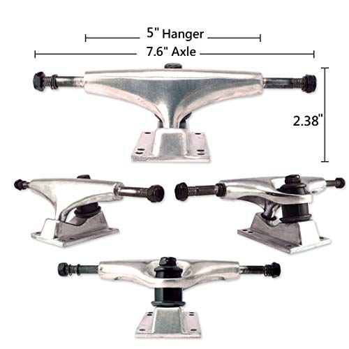 VJ 5.0 Skateboard Trucks (Silver), Skateboard Wheels 52mm, Skateboard Bearings, Skateboard Pads, Skateboard Hardware 1" (52mm White) - Image 2