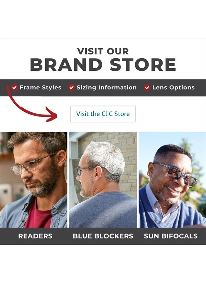 clic - Magnetic Reading Glasses, Computer Readers, Replaceable Lens, Original Long, (M-L, Black, 2.00 Magnification) - Image 1