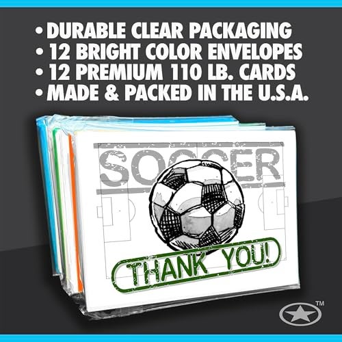 Play Strong Soccer Thank You Note Cards 12-Pack (4.25"x5.5") Illustrated Sports Powercard Note Card Set 12-Pack Perfect for Soccer Players, Coaches, Fans and Fanatics - They'll Love 'Em! - Image 2