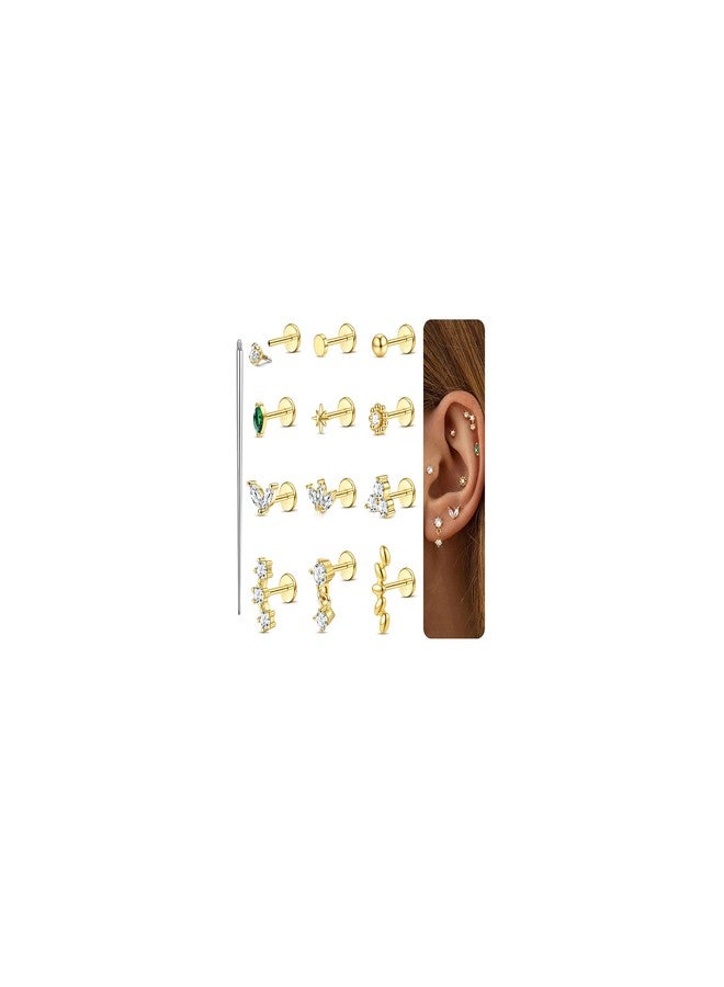 ORAZIO 18G Hypoallergenic Flat Back Earrings Stud Earrings - 316L Surgical Steel Internal Thread Stud Piercing Jewelry for Tragus/Helix/Conch/Medusa/Lip/Labret - Helix Tragus Cartilage Earrings for Women C - Image 1