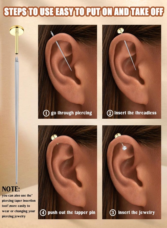 ORAZIO 18G Hypoallergenic Flat Back Earrings Stud Earrings - 316L Surgical Steel Internal Thread Stud Piercing Jewelry for Tragus/Helix/Conch/Medusa/Lip/Labret - Helix Tragus Cartilage Earrings for Women C - Image 4