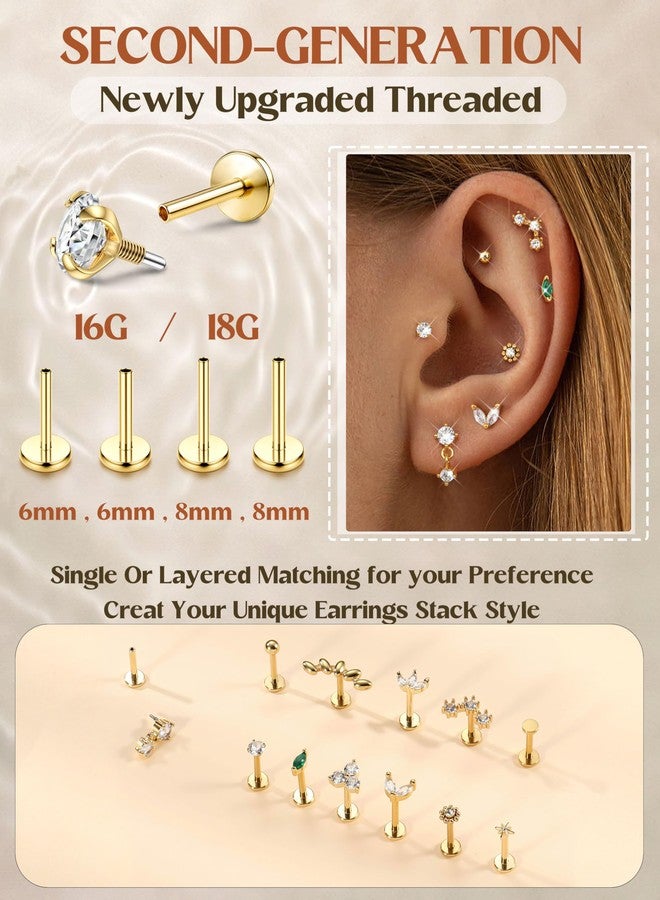 ORAZIO 18G Hypoallergenic Flat Back Earrings Stud Earrings - 316L Surgical Steel Internal Thread Stud Piercing Jewelry for Tragus/Helix/Conch/Medusa/Lip/Labret - Helix Tragus Cartilage Earrings for Women C - Image 5