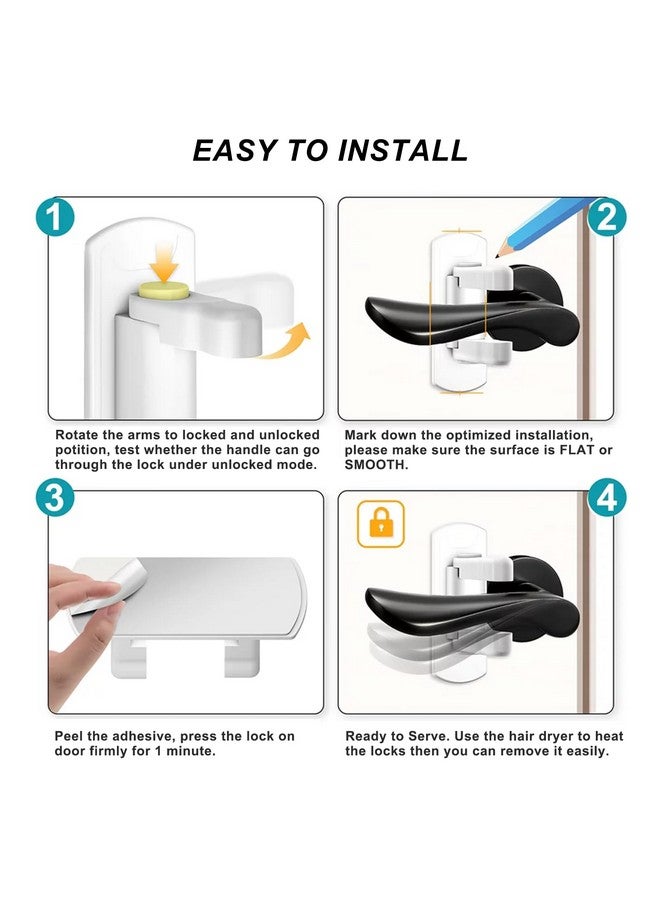 Matenf Childproof Door Lever Lock (2 Pack) Prevents Toddlers Pets From Opening Doors, Door Handle Lock for Babyproofing, Durable Safe ABS Material Strong Adhesive, No Drill Tool Needed Easy to Install - Image 3