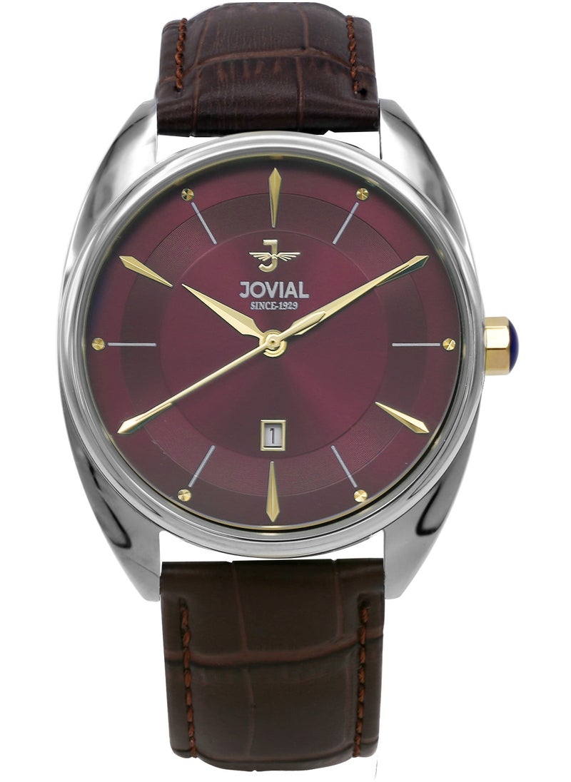 Jovial JOVIAL 5221GSLQ98E Men's  Fashion, Analog ,Leather Strap Watch,42mm, Purble Dial  - Image 1