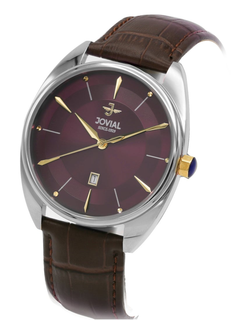 Jovial JOVIAL 5221GSLQ98E Men's  Fashion, Analog ,Leather Strap Watch,42mm, Purble Dial  - Image 2