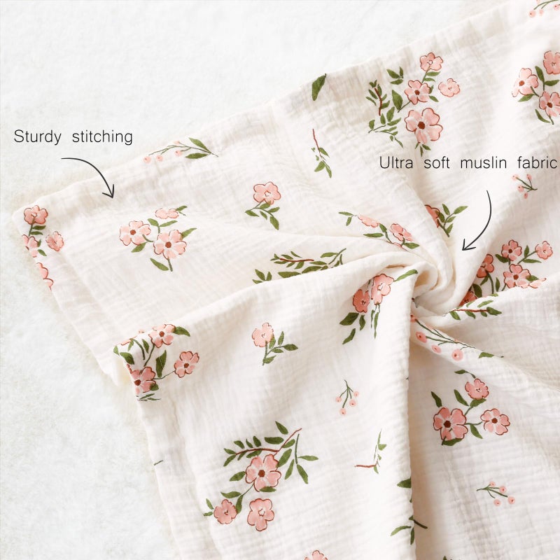 BOPRIO Muslin Baby Blankets for Girls Super Soft Nursery Minky Blankets with Breathable Muslin Cotton Front and 3D Touch Dotted Fleece Backing, Pink Floral Printed Bed Throws Newborn 30 x 40 Inch - Image 4