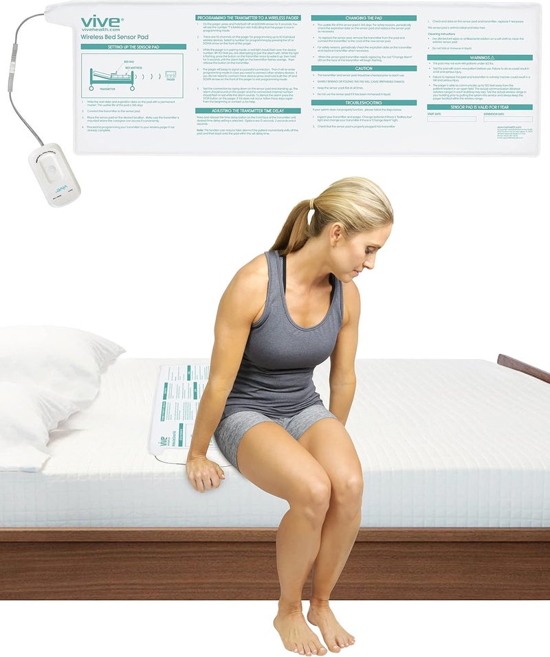 VIVE Wireless Bed Alarm - Motion Sensor Kit for Elderly Dementia Patients - Weight Movement Pressure Pad Detector - Automatic Health Alert System for Mat Elderly - Image 1