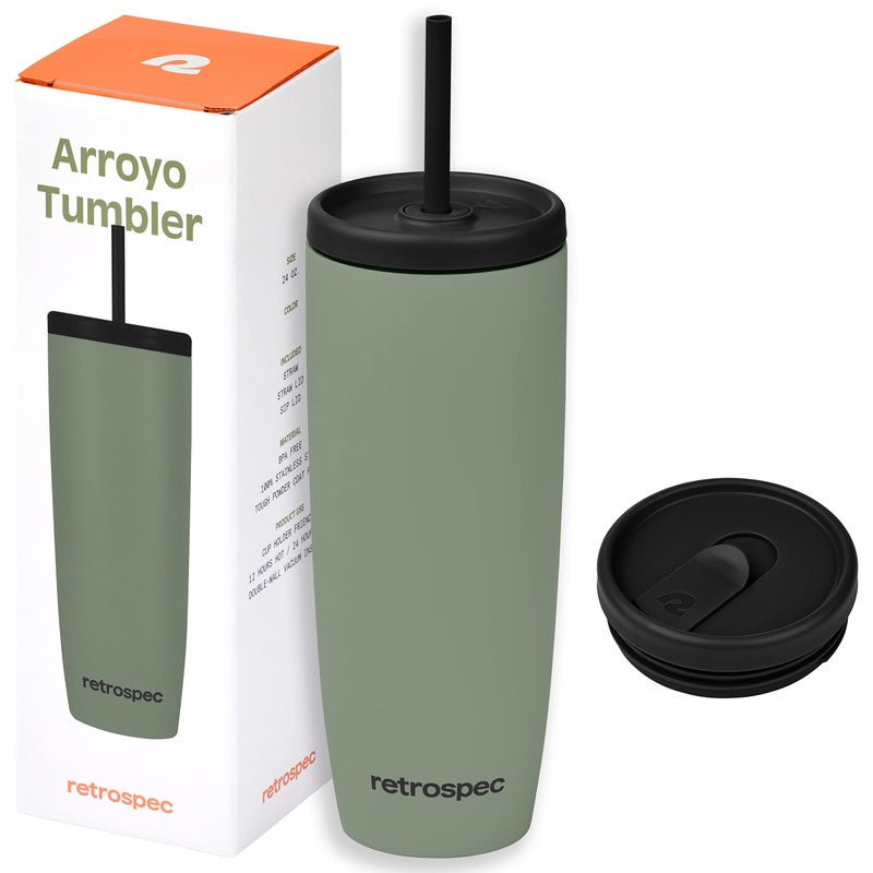 Retrospec Retrospec Arroyo Stainless Steel Tumbler with Lid and Straw - Reusable Insulated Tumbler Cup - Iced Coffee Travel Mug -  - Image 1
