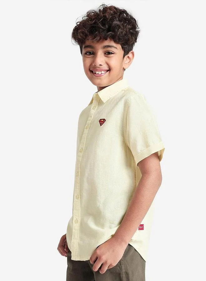 Bonkids Regular Long Sleeve Printed Yellow Cotton Shirt 100 % Cotton