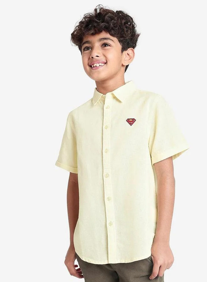 بونكيدز Regular Long Sleeve Printed Yellow Cotton Shirt 100 % Cotton