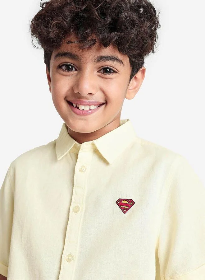 بونكيدز Regular Long Sleeve Printed Yellow Cotton Shirt 100 % Cotton