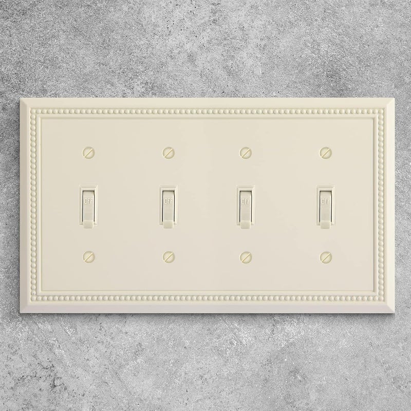 Henne Bery Sunken Pearls Heavy Duty Decorative Wall Plate Switch Plate Outlet Cover (Quad Toggle, Light Almond) - Image 4