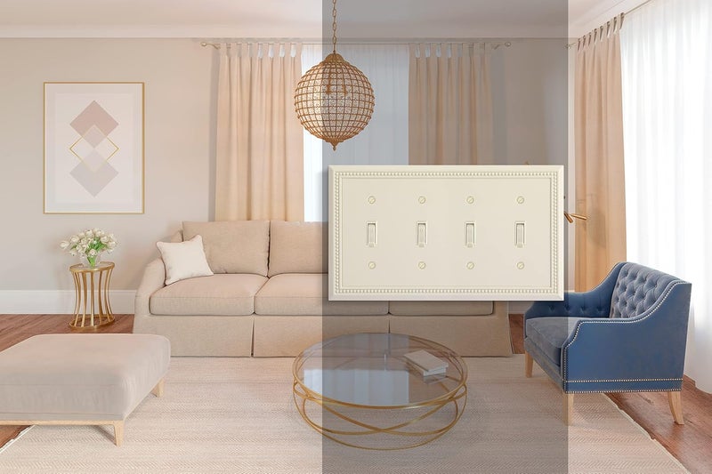 Henne Bery Sunken Pearls Heavy Duty Decorative Wall Plate Switch Plate Outlet Cover (Quad Toggle, Light Almond) - Image 5