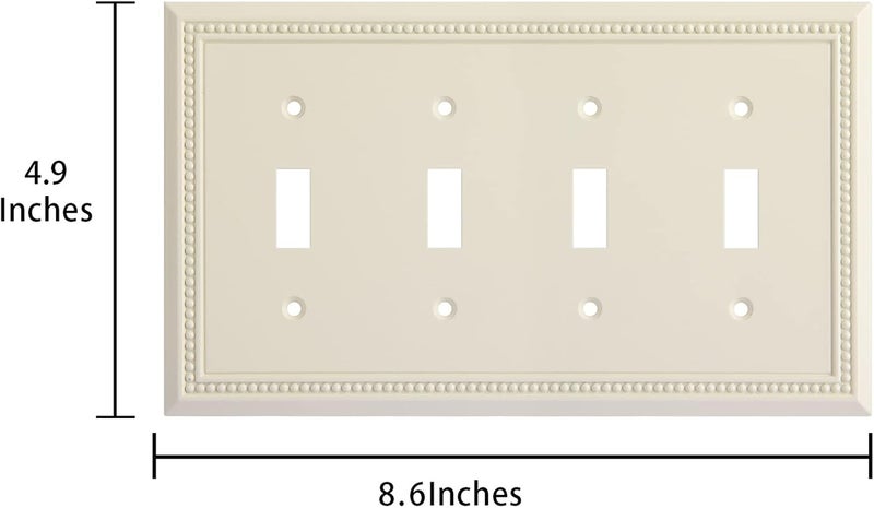 Henne Bery Sunken Pearls Heavy Duty Decorative Wall Plate Switch Plate Outlet Cover (Quad Toggle, Light Almond) - Image 3