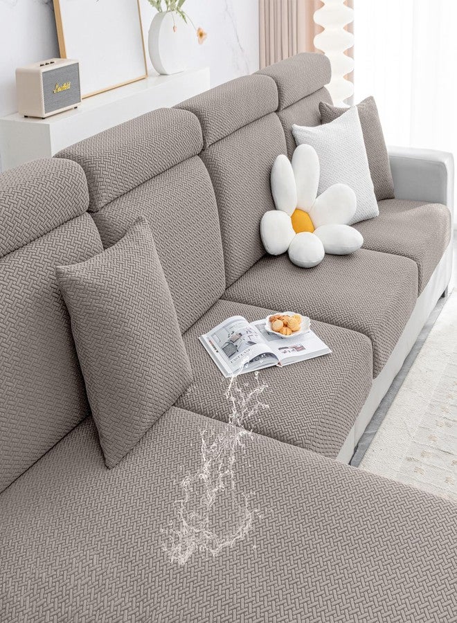 smiry Waterproof Couch Cushion Covers, Stretch Jacquard Sectional Couch Covers, L Shape Sofa Cushion Covers, Washable Chaise Lounge Cover Elastic Furniture Protector (Chaise Cover, Taupe) - Image 1