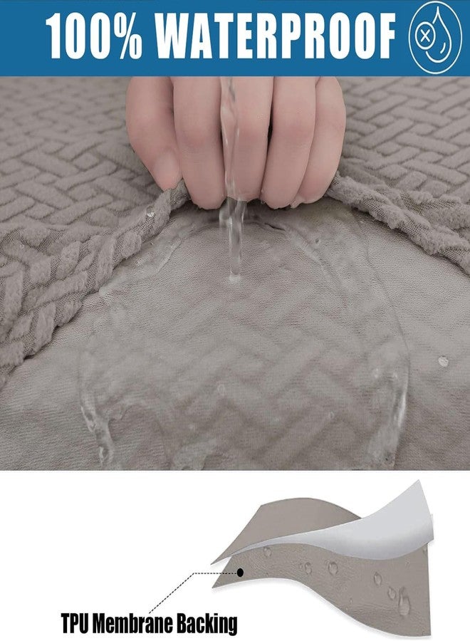 smiry Waterproof Couch Cushion Covers, Stretch Jacquard Sectional Couch Covers, L Shape Sofa Cushion Covers, Washable Chaise Lounge Cover Elastic Furniture Protector (Chaise Cover, Taupe) - Image 2