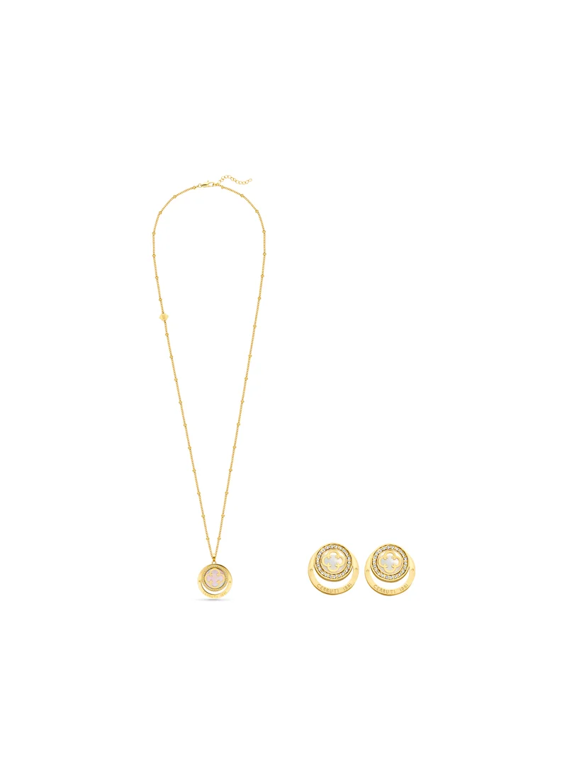 CERRUTI 1881 Onagrace Gold Plated MOP Necklace and Earrings Set Box for Womens