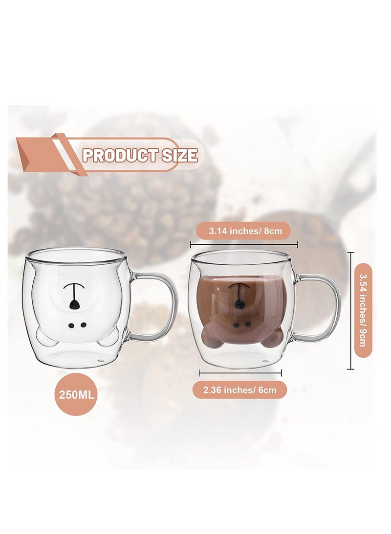 كوب مارك لطيف، كوب شاي الدب، الزجاج المزدوج القهوة الحليب الدب مع كوب مارك، العازل القهوة المركزة العازلة كوب بيرة عيد الميلاد، لطيف الذكور والنساء عيد الحب هدية عيد ميلاد، 250 مل (أبيض) - Image 2