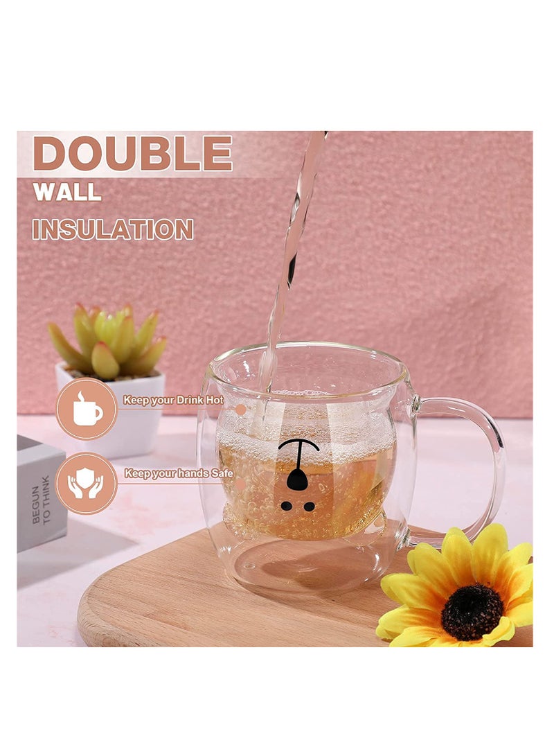 كوب مارك لطيف، كوب شاي الدب، الزجاج المزدوج القهوة الحليب الدب مع كوب مارك، العازل القهوة المركزة العازلة كوب بيرة عيد الميلاد، لطيف الذكور والنساء عيد الحب هدية عيد ميلاد، 250 مل (أبيض) - Image 3