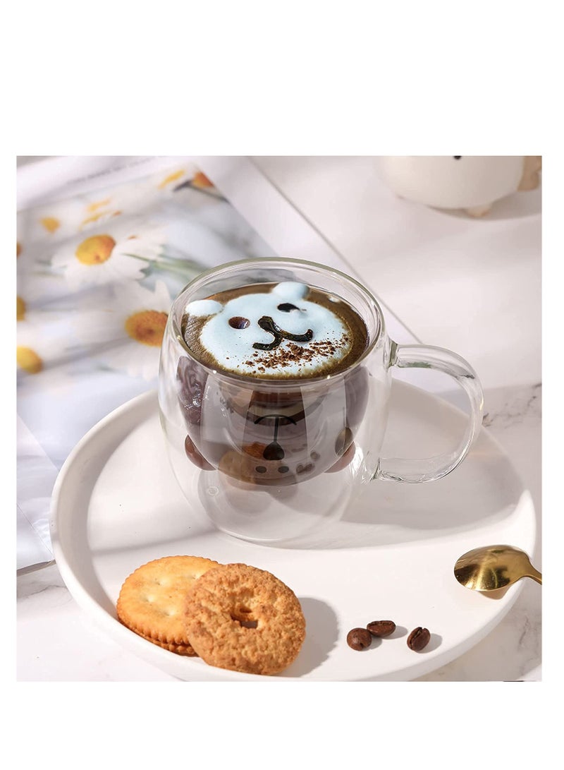 كوب مارك لطيف، كوب شاي الدب، الزجاج المزدوج القهوة الحليب الدب مع كوب مارك، العازل القهوة المركزة العازلة كوب بيرة عيد الميلاد، لطيف الذكور والنساء عيد الحب هدية عيد ميلاد، 250 مل (أبيض) - Image 4