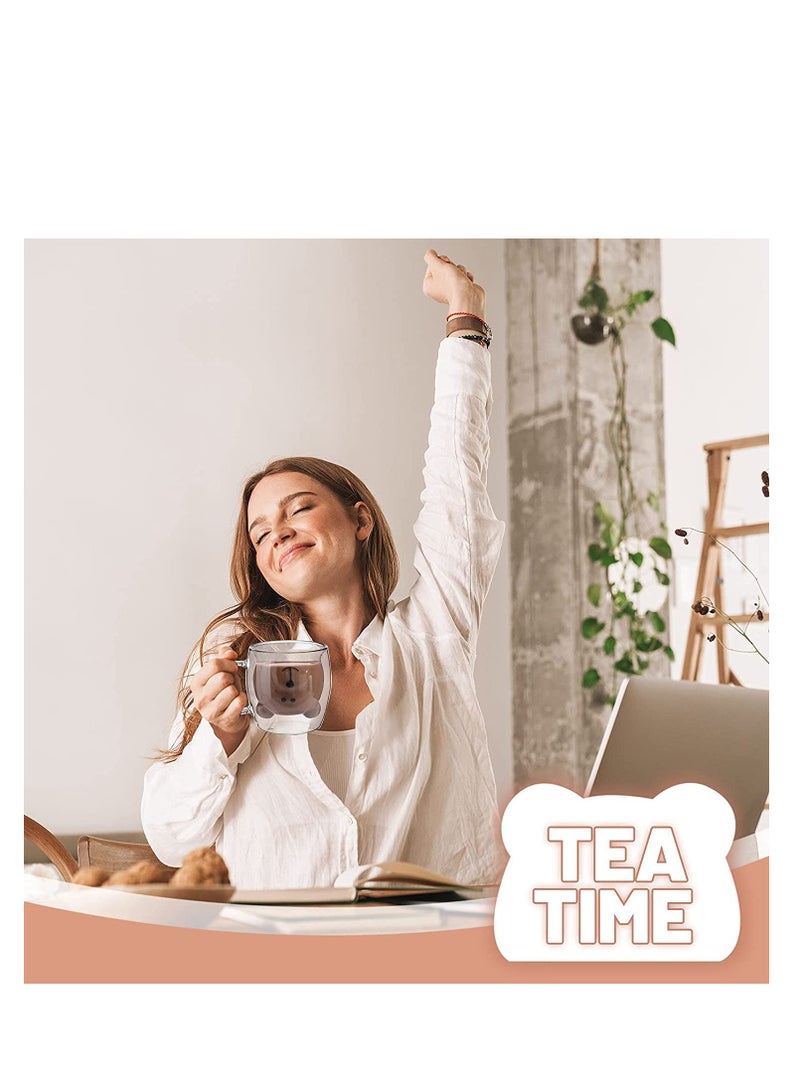 كوب مارك لطيف، كوب شاي الدب، الزجاج المزدوج القهوة الحليب الدب مع كوب مارك، العازل القهوة المركزة العازلة كوب بيرة عيد الميلاد، لطيف الذكور والنساء عيد الحب هدية عيد ميلاد، 250 مل (أبيض) - Image 5