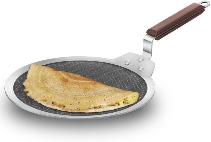Hawkins 28 cm Dosa Tava - Triply Stainless Steel Nonstick Tawa with Rosewood Handle - Image 1