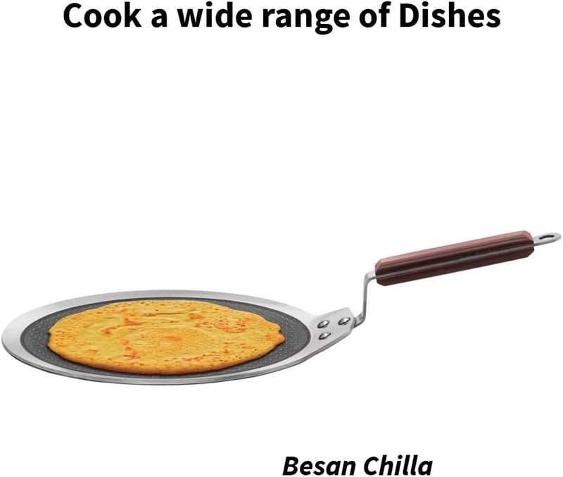 Hawkins 28 cm Dosa Tava - Triply Stainless Steel Nonstick Tawa with Rosewood Handle - Image 5