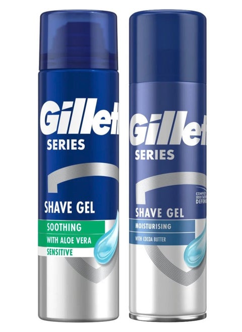 Mixed Set Of 2 Gillette Series shaving gel And Aloe Vera 200 ml Mixed with Gillette Series Moisturising With Cocoa Butter Shave Gel 200ml