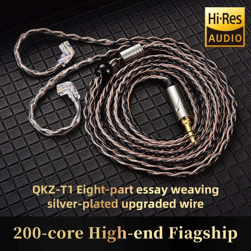 QKZ T1 Earphone Cable QDC Type Copper Silver-plated Upgrade Cable 3.5mm Wired Headphones For KZ ZSN PRO ZS10 pro EDX TRN Cca, Silvery - Image 2