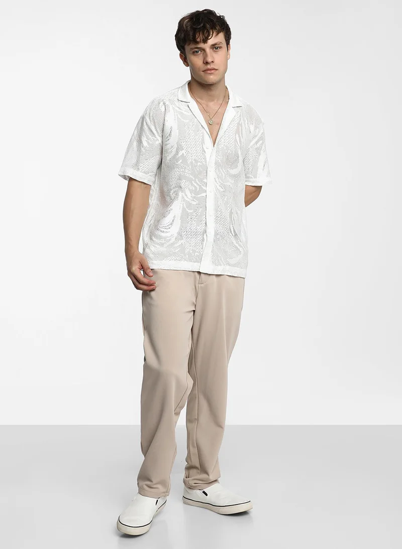 Campus Sutra Men's Chalk White Patterned Oversized Shirt