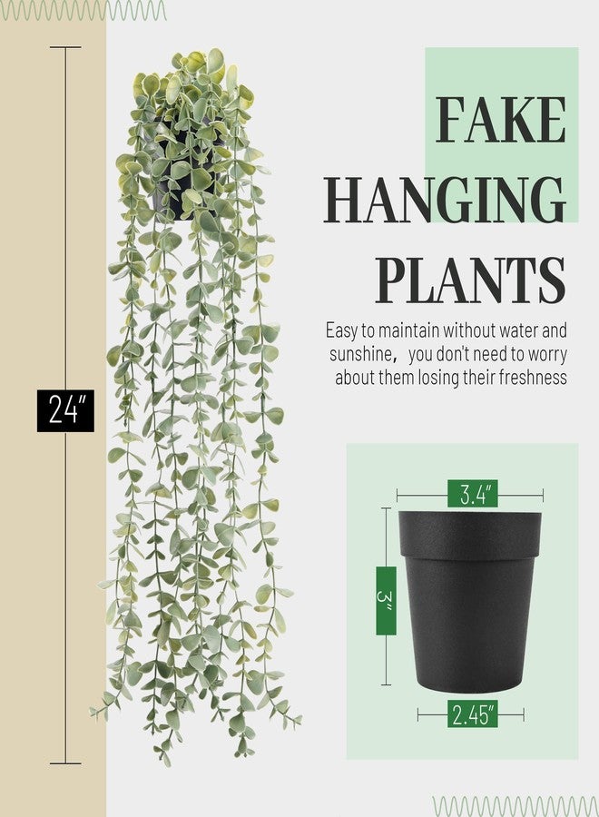 Der Rose 1Pcs Fake Plants Hanging Artificial Potted Faux Eucalyptus Plants for Modern Boho Farmhouse Bathroom Office Desk Wall Book Shelf Living Room Aesthetic Decor Indoor - Image 3