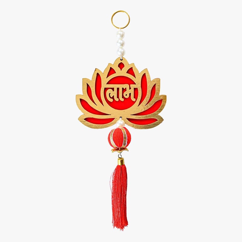 AYUNIX AYUNIX Wall Door Hanging Lotus Latkan Toran with Shubh Labh Main Door Entrance Pooja Room Home Temple Wedding Festival Decor Diwali Decoration Items for Home Decor RED  - Image 5