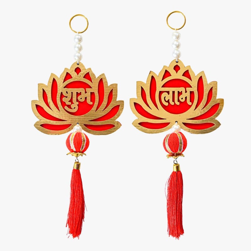 AYUNIX AYUNIX Wall Door Hanging Lotus Latkan Toran with Shubh Labh Main Door Entrance Pooja Room Home Temple Wedding Festival Decor Diwali Decoration Items for Home Decor RED  - Image 1