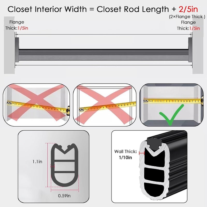 LZMZMQ Oval Closet Rod with End Supports, Bedroom/Wardrobe/Laundry Room Hanging Clothes Rod Water/Rust Proof Aluminum, 15" 20" 28" 30" 32" 36" 40" 45" 50" 60" Custom(Silver,Closet Width 18 inch) - Image 3