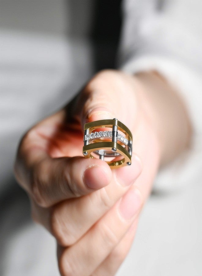 WISTIC 14K Gold Plated Band Bands Statement Rings for Women and Men, Chunky Cubic Zirconia Ring for Women, Two-Tone Gold and Silver, Parallel Pave Design, Enhancer Finger Jewelry (Size 7) - Image 5