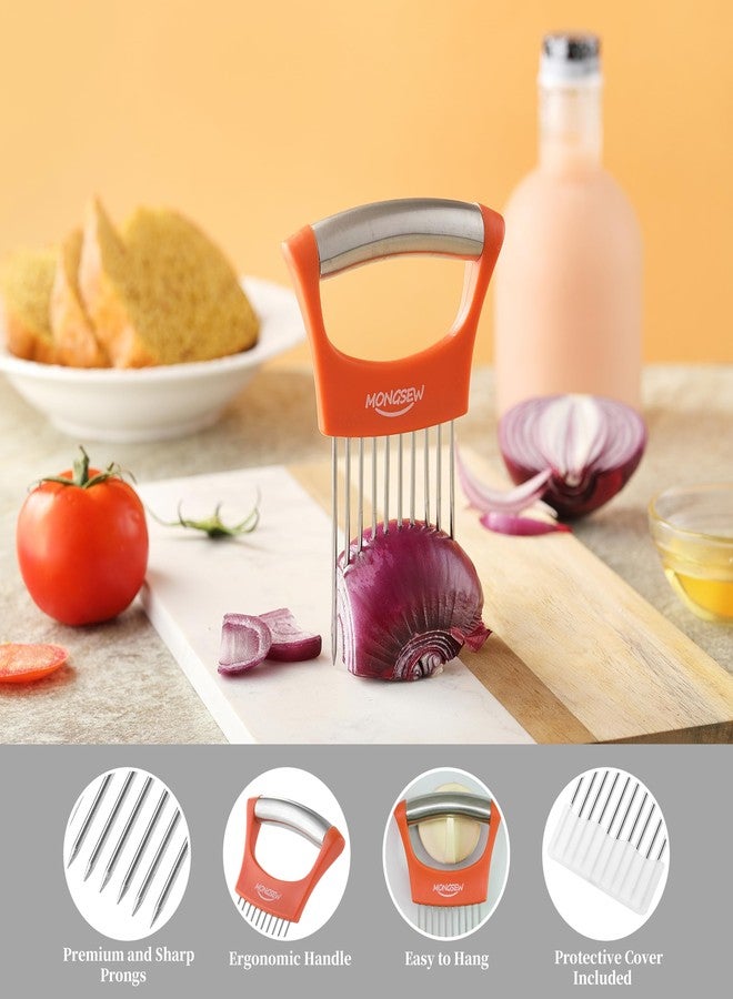 MONGSEW Onion Slicer Holder, MONGSEW Stainless Steel Onion Cutter for Slicing and Storage of Onions, Avocados, Eggs, Dishwasher Safe, Protective Cover Included (Stylish Orange) - Image 5