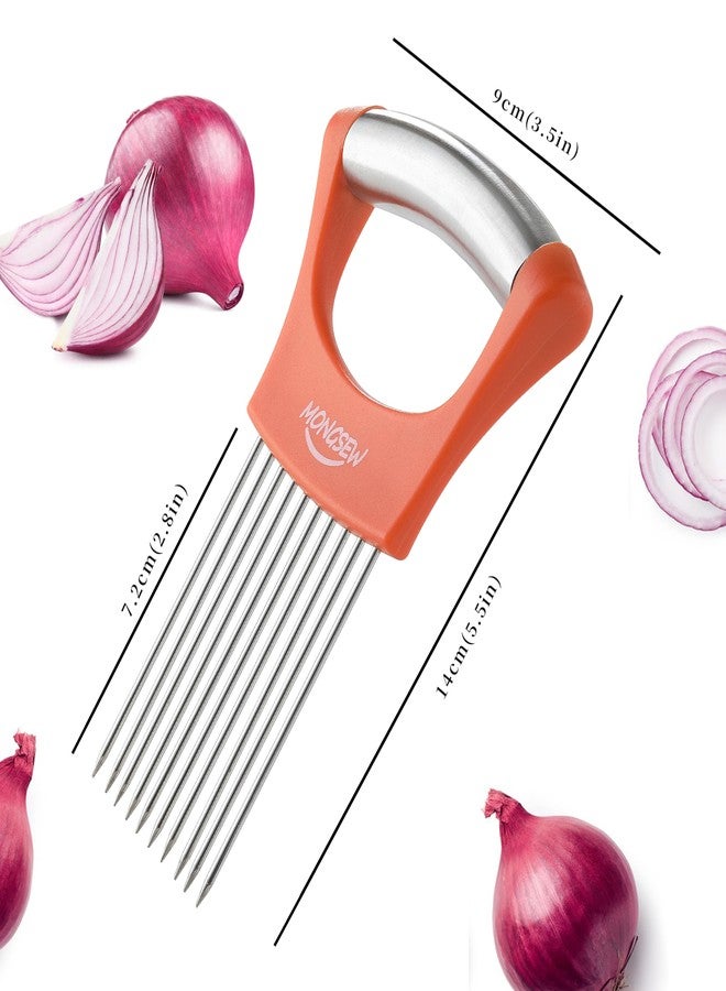 MONGSEW Onion Slicer Holder, MONGSEW Stainless Steel Onion Cutter for Slicing and Storage of Onions, Avocados, Eggs, Dishwasher Safe, Protective Cover Included (Stylish Orange) - Image 2